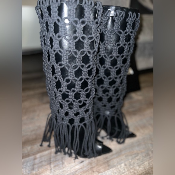 Fashion Nova - Summer Crochet Knee High Boots - Size 6 - Black - Picture 4 of 6